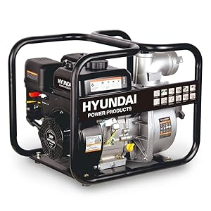 HYUNDAI Benzin-Wasserpumpe GWP57643 mit 5.0 PS Motor, 30.000 l/h Fördervolumen, 23 m Förderhöhe (Motorpumpe, Gartenpumpe, Frischwasserpumpe)