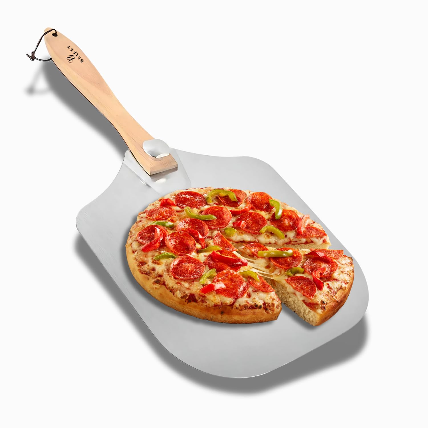 Metal Pizza Peel 12 inch - with Foldable Wooden Handle, Pizza Paddle, Foldable Pizza Peel, Pizza Spatula Paddle for Oven,Baking Homemade Pizza Bread, 12x14 Inch Aluminum Pizza Paddle