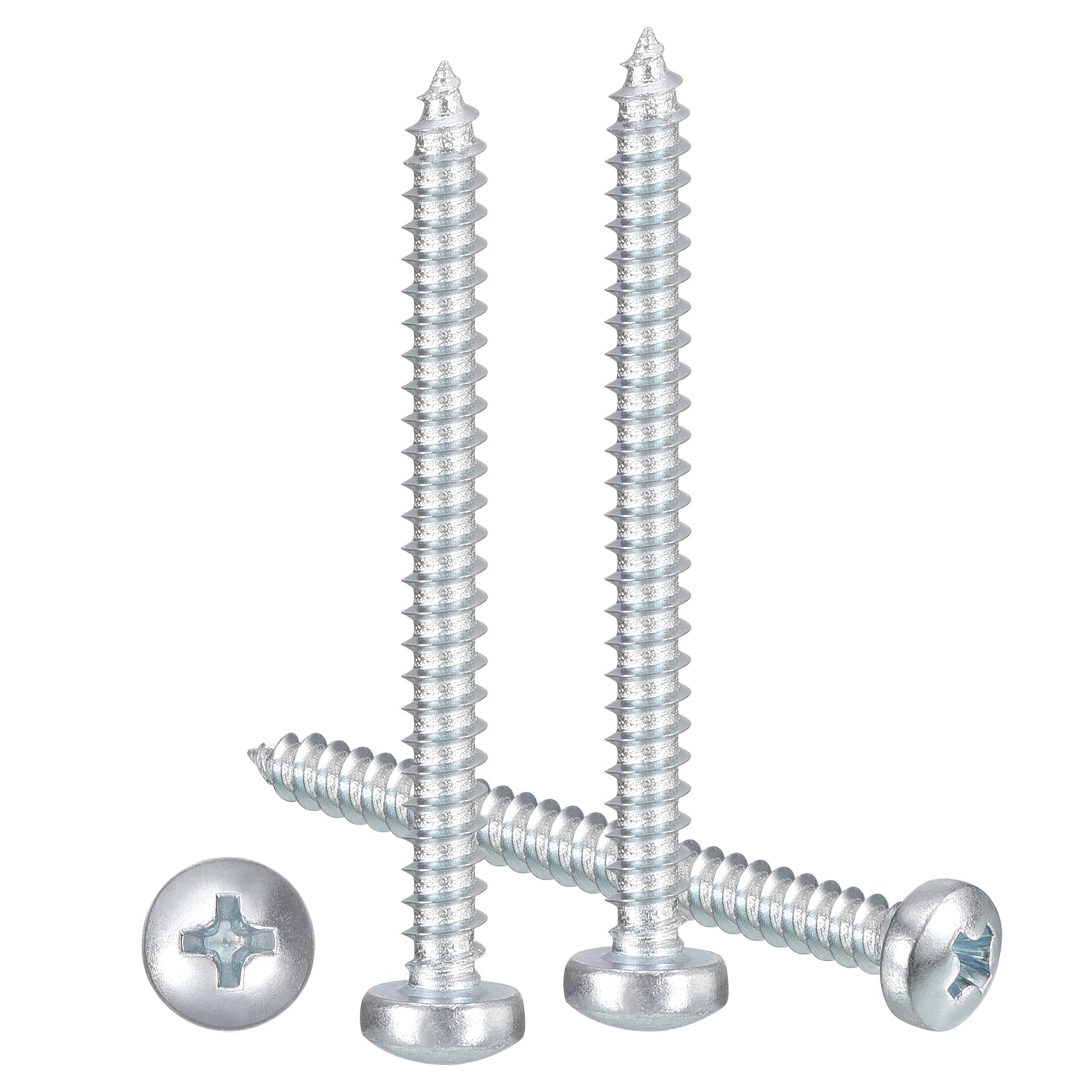 METALLIXITY Phillips Pan Head Self Tapping Screws(#4x1-1/4") 100Pcs, Carbon Steel Self Drilling Screw for Metal Wood Plastic, for Cabinet Wall Shutter Plate Rock Furniture, Silver