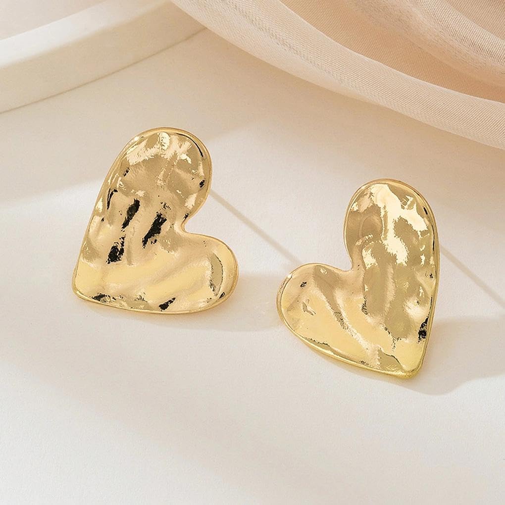 Chunky Gold Heart Statement Stud Earrings for Women Trendy Texture Wrinkle Irregular Heart Love Earrings Anniversary Valentine's Day Jewelry Gift - Image 7