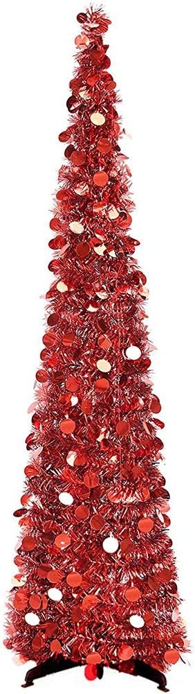 Forart Collapsible Christmas Tree Artificial Tinsel Xmas Tree, Pop Up Tinsel Trees Collapsible Reusable Slim Tree Easy-Assembly for Home Christmas Decoration