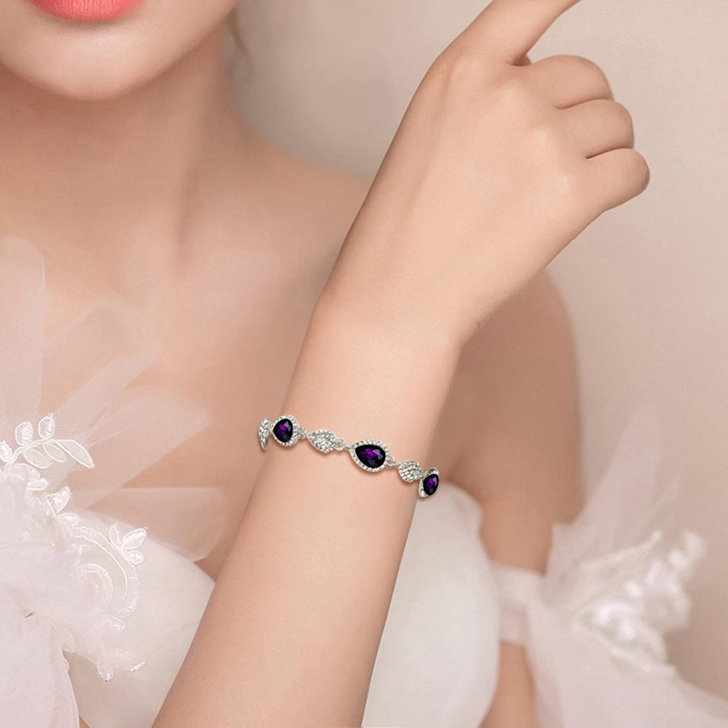 EleQueen Women's Wedding Bridal Jewelry Sets for Brides Bridesmaids, Cubic Zirconia Teardrop Necklace Tennis Bracelet Dangle Earrings Jewellery Set - Image 4