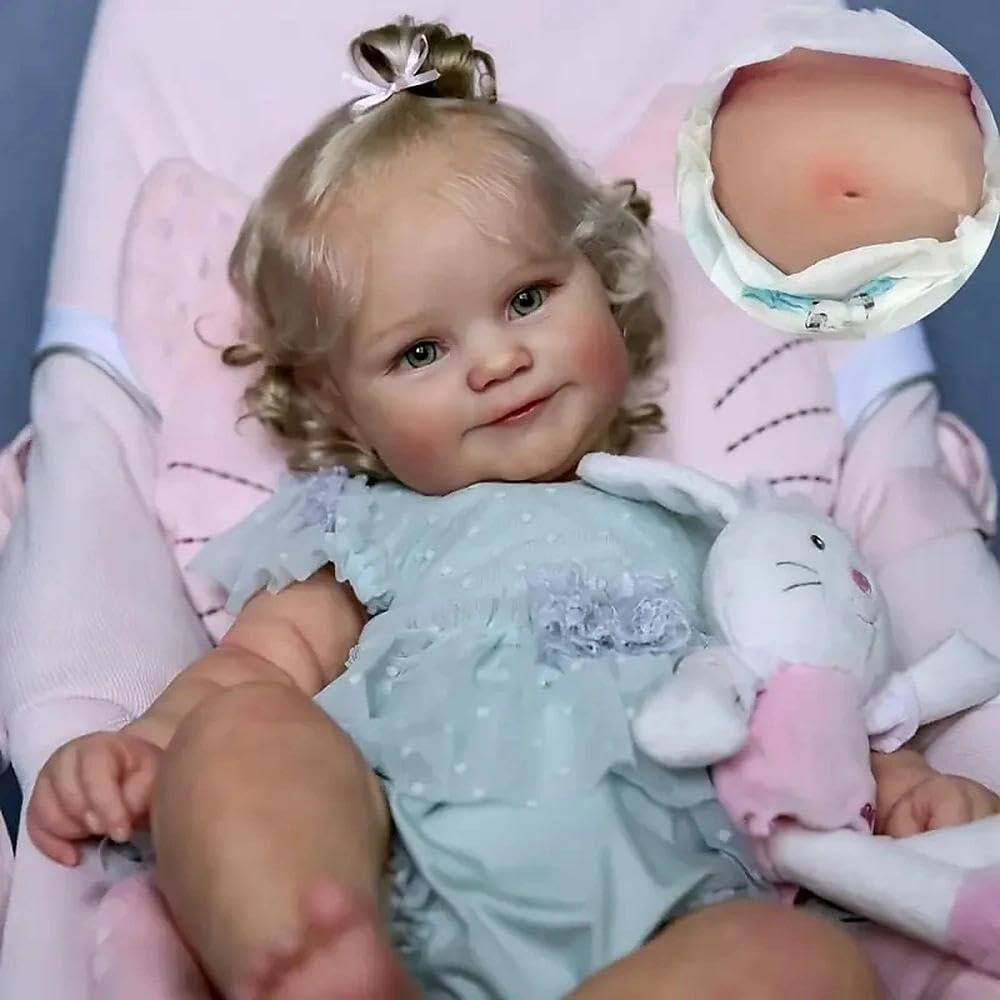 Zero Pam Bebe Reborn Fille Ouvrir Yeux, 50CM Poupée Princesse avec des Cheveux Implantés, Bebe Reborn Fille Silicone Plein Corps, Sourire comme Une Vraie Baby Poupée des pour 3 Enfants