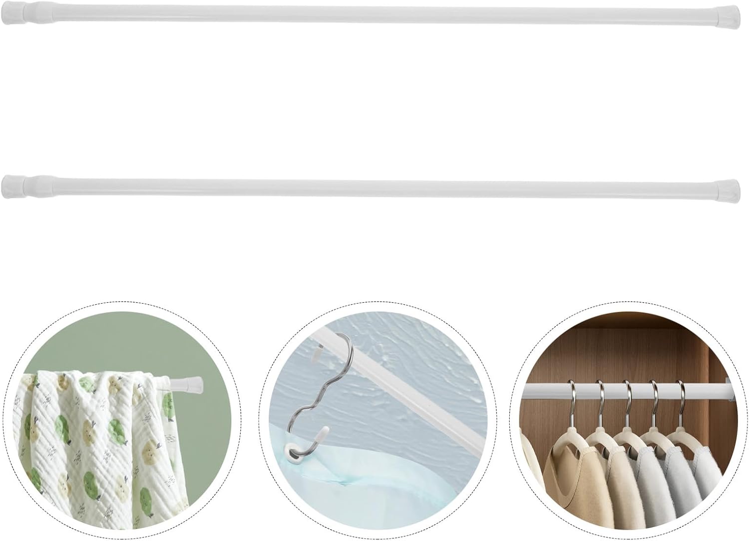 Nail-Free Tension Pole Adjustable Door Curtain Rod and Shower Curtain Rod 55-90Cm White 2Pcs for Bathroom and Window Use