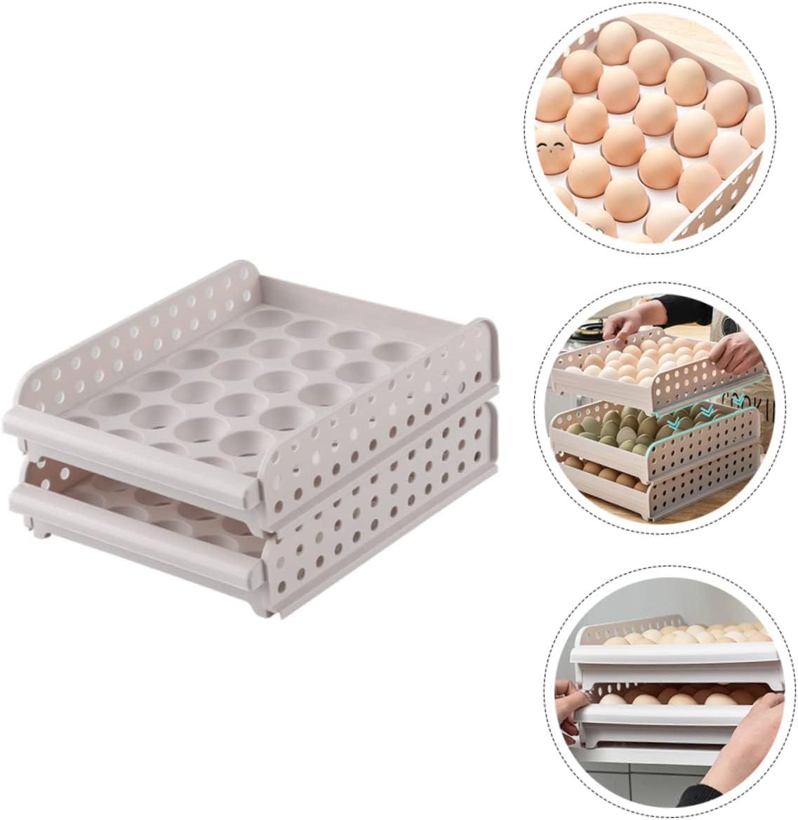 Egg Keeper for Refrigerator Egg Organizer Double Storage Box Freshness Keeper Strong Plastic Holder