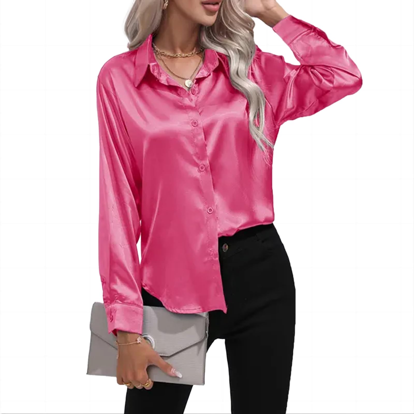 Camicia Donna Elegante Elegante Camicia A Maniche Lunghe Imitative da Donna in Seta