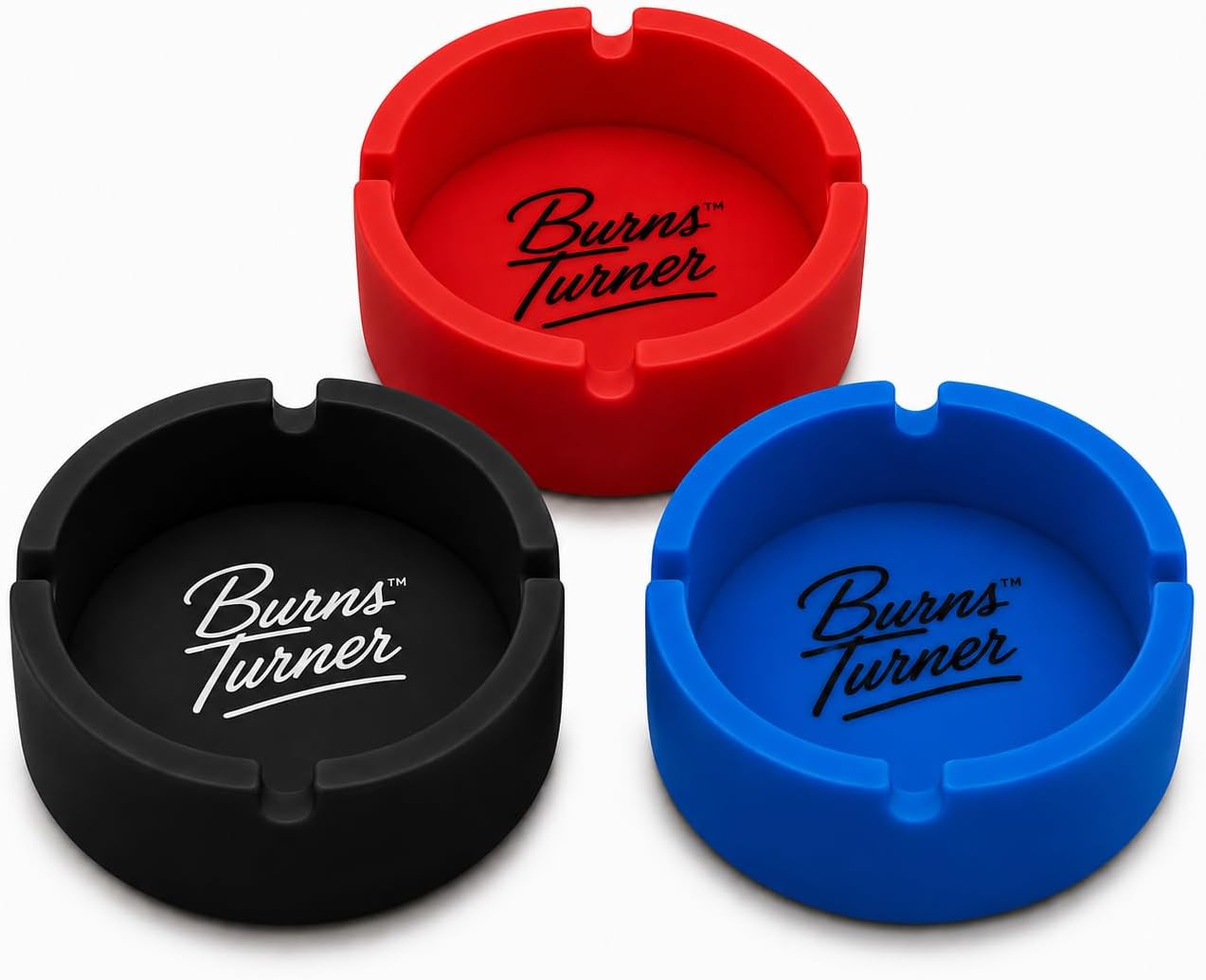 Burns Turner™ Silicone Ashtray 3 Pack, Durable Round Unbreakable Ashtrays (Outlaw Red)