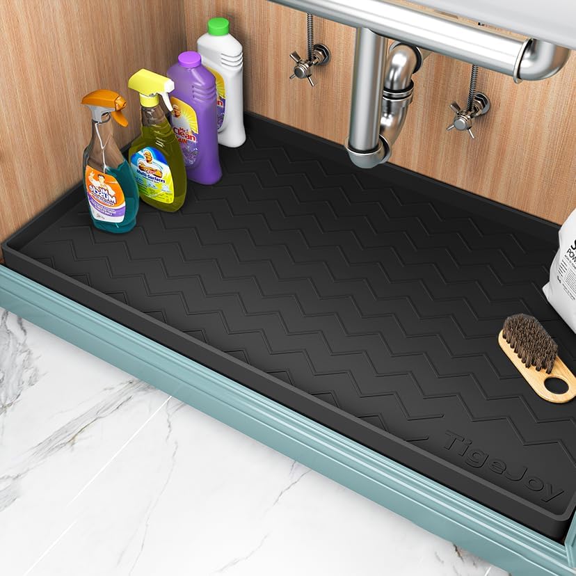 TigeJoy Under Sink Mat 37" x 22" - Silicone Mat in Kitchen and Bathroom Organizers and Storage, Waterproof Protector for Drawer Shelf and Cabinet Liner, Flexible Sink Drip Tray