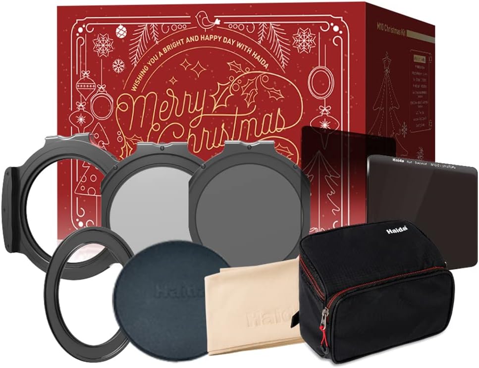 Haida M10 Christmas Kit Filter Holder 67, 72, 77, 82mm Adapters with caps, Drop in CPL and ND1.8 Filter, Red Diamond 100mm ND3.0 and 150mm Soft Grad. ND0.9, M10 Filter Bag,Cleaning Cloth
