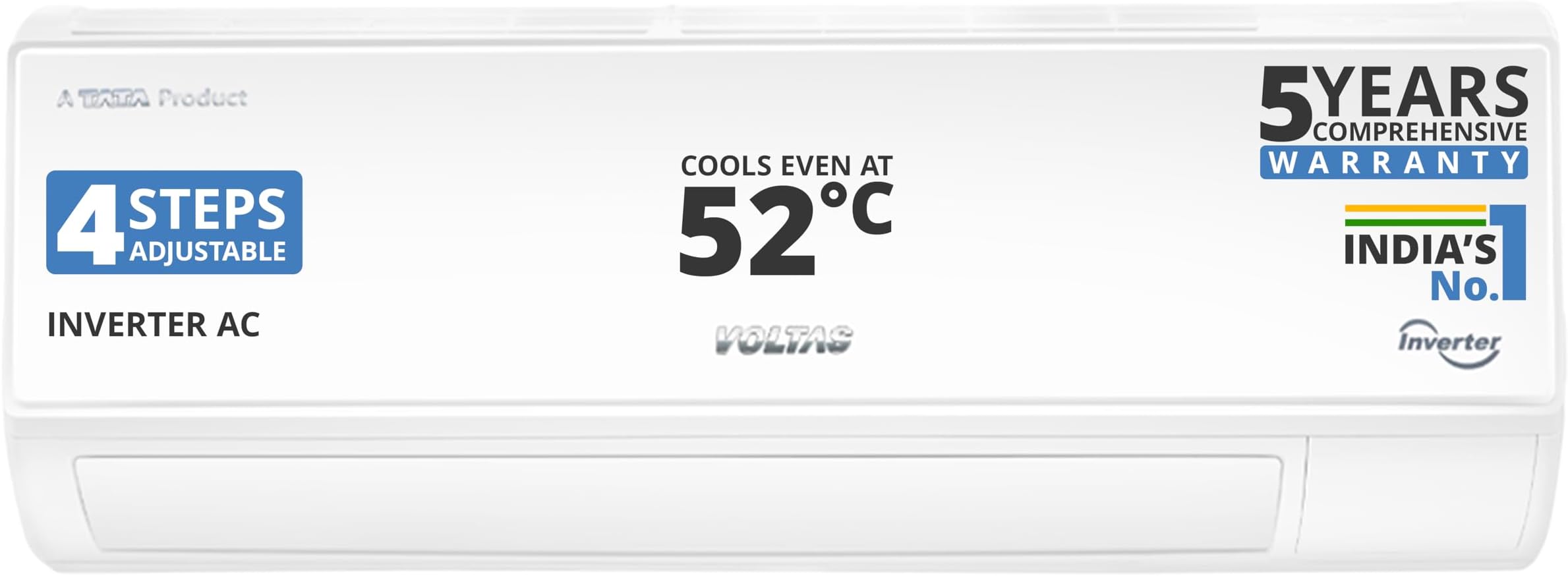 Voltas 183V Vectra CAW 1.5 ton 3 star inverter Split AC|4-IN-1 Adjustable mode|Energy Efficient|High ambient Cooling-cools even at 52°C|Anti dust filter with Anti-microbial coating|Copper Coil| White