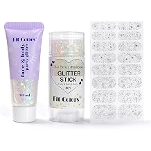 SAM SUGAR Body Glitter Stick and Face Glitter Gel, Gel Nail Strips Chunky Glitter for Face, Body, Nails, No Lamp Needed, Long Lasting Sparkle Makeup for Party FestivalRainbow 01#
