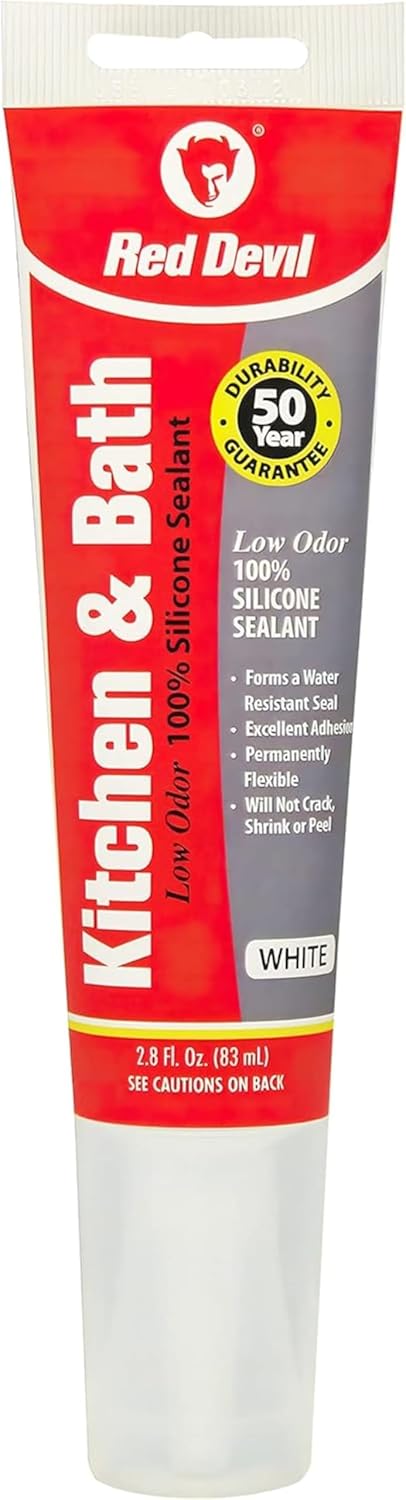 Red Devil 0883 Kitchen & Bath Low Odor Silicone Sealant, 2.8 Oz Squeeze Tube, White, Pack of 12