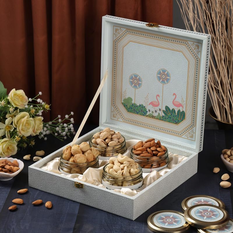 Riwaz Luxury Pink Fairy Dry Fruit Gift Box | Premium Almonds, Cashews, Pistachios & Khumani | Elegant Designer Hamper for Wedding, Festival & Corporate Gifting (450g)