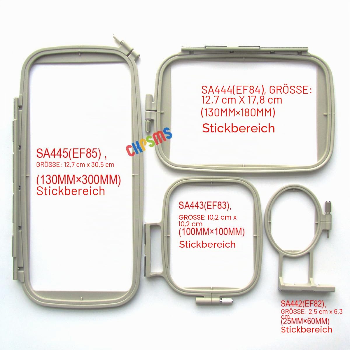 CKPSMS Marke - #Embroidery Hoop-4 Stickrahmen Kompatibel mit/Ersatz für Brother Marke Innovis F440E/ F540E/F480/F580/PE750/PE750D/PE770/PE780D/PE800/PC8200/PC8500 (Embroidery Hoop-4 1SET)