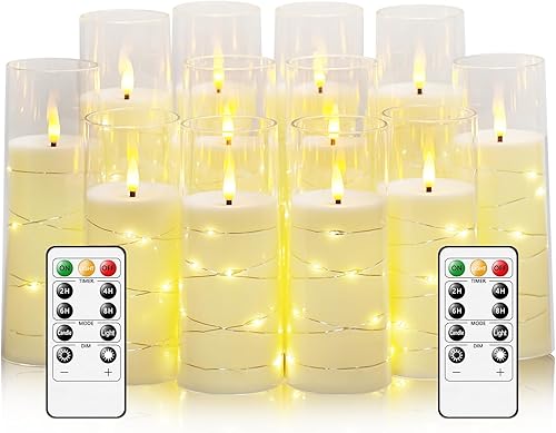 Miniatura 16 de Velas sin llama, con cadena de estrellas incorporada, velas operadas por baterías, velas LED parpadeantes, velas de pilar con control remoto y