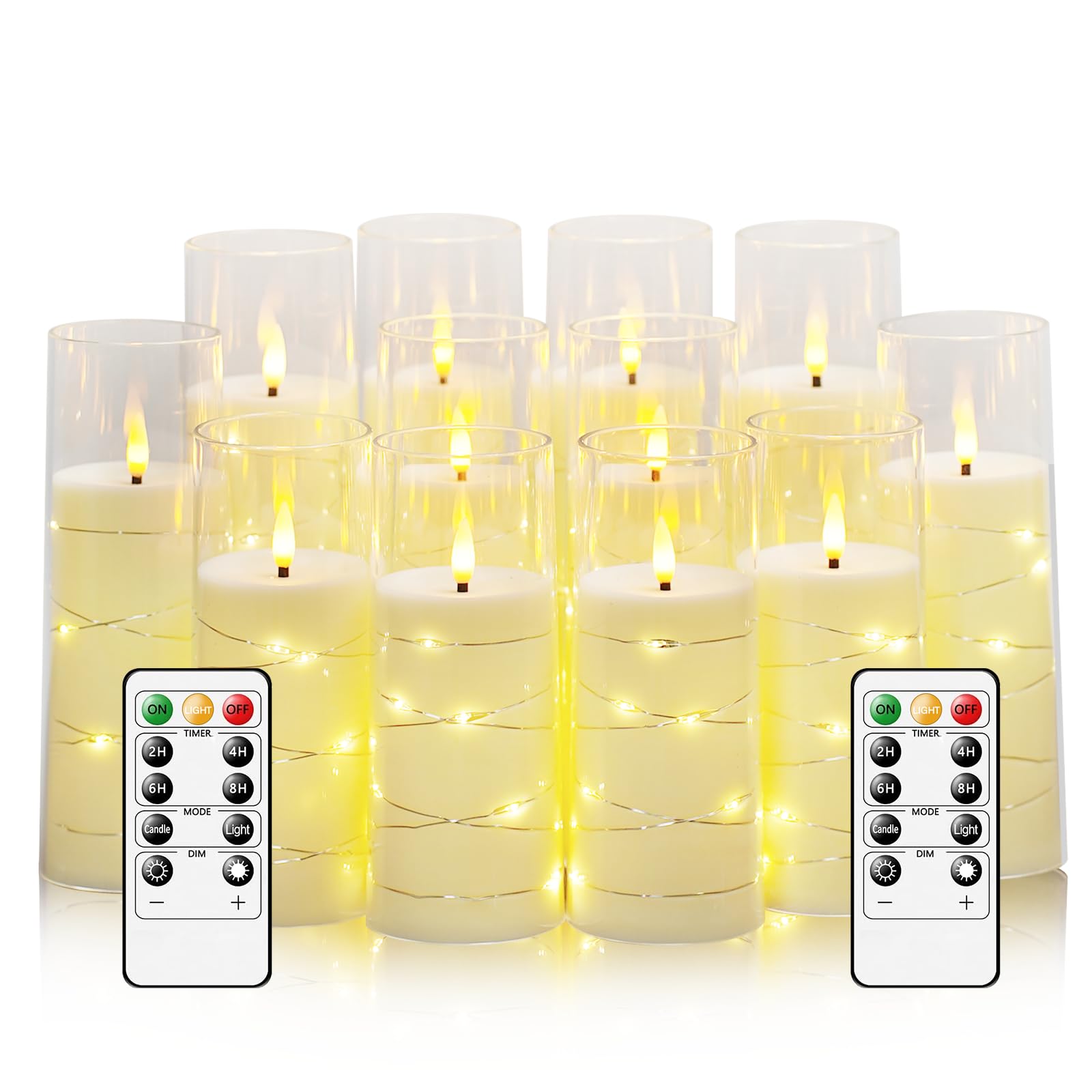 Sasigeiaa Flameless Candles with Embedded Star String - Battery Operated LED Candles, with Remote,12 Ivory Flickering Candles for Christmas, Weddings, Home Decor &amp; Party,(D 2.3"×H 5" 6" 7")