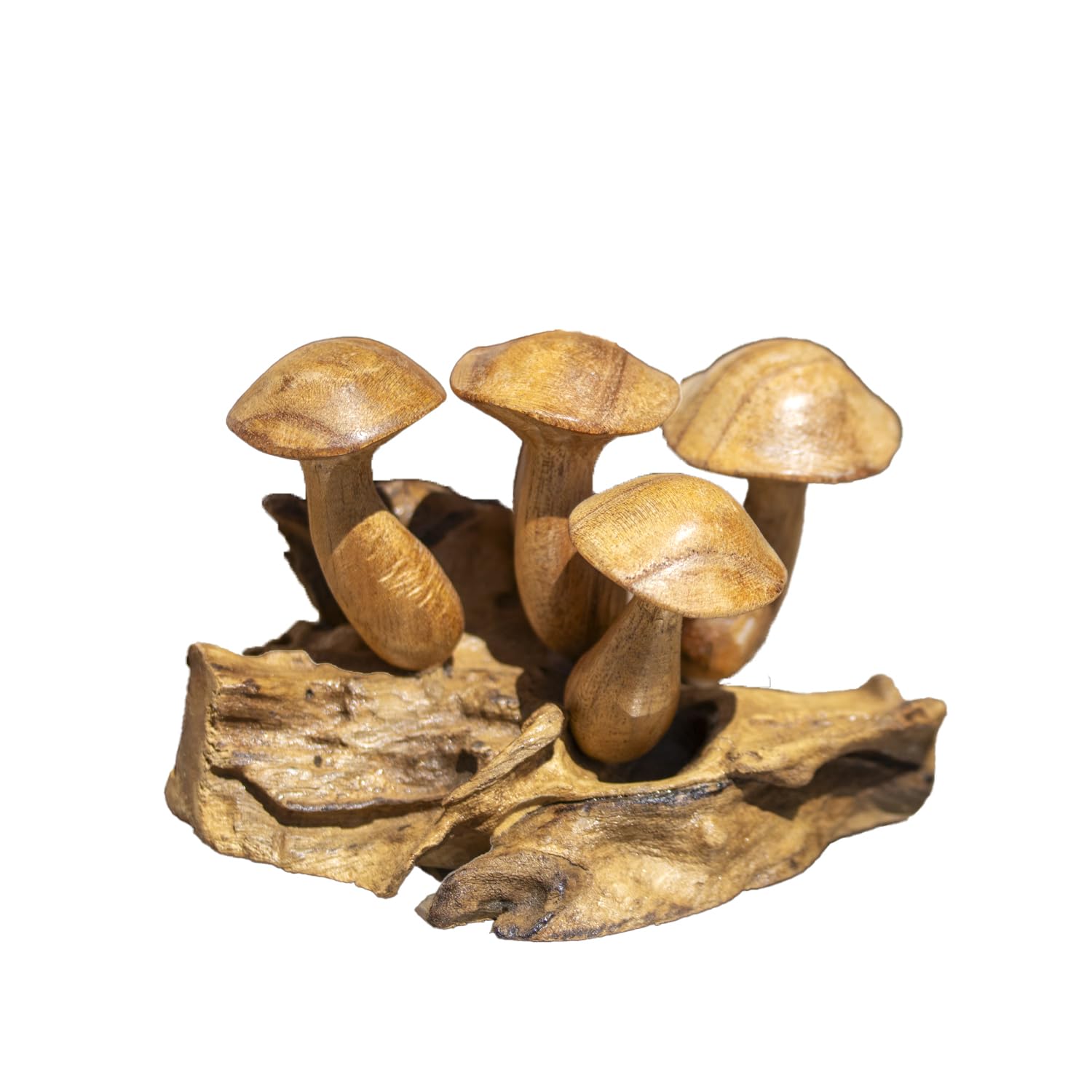 Darthome Brown Teak Root 5 Wavy Cap Mushroom Sculpture 12X15x10cm Mini Wood Toadstool Nature Ornament Gift