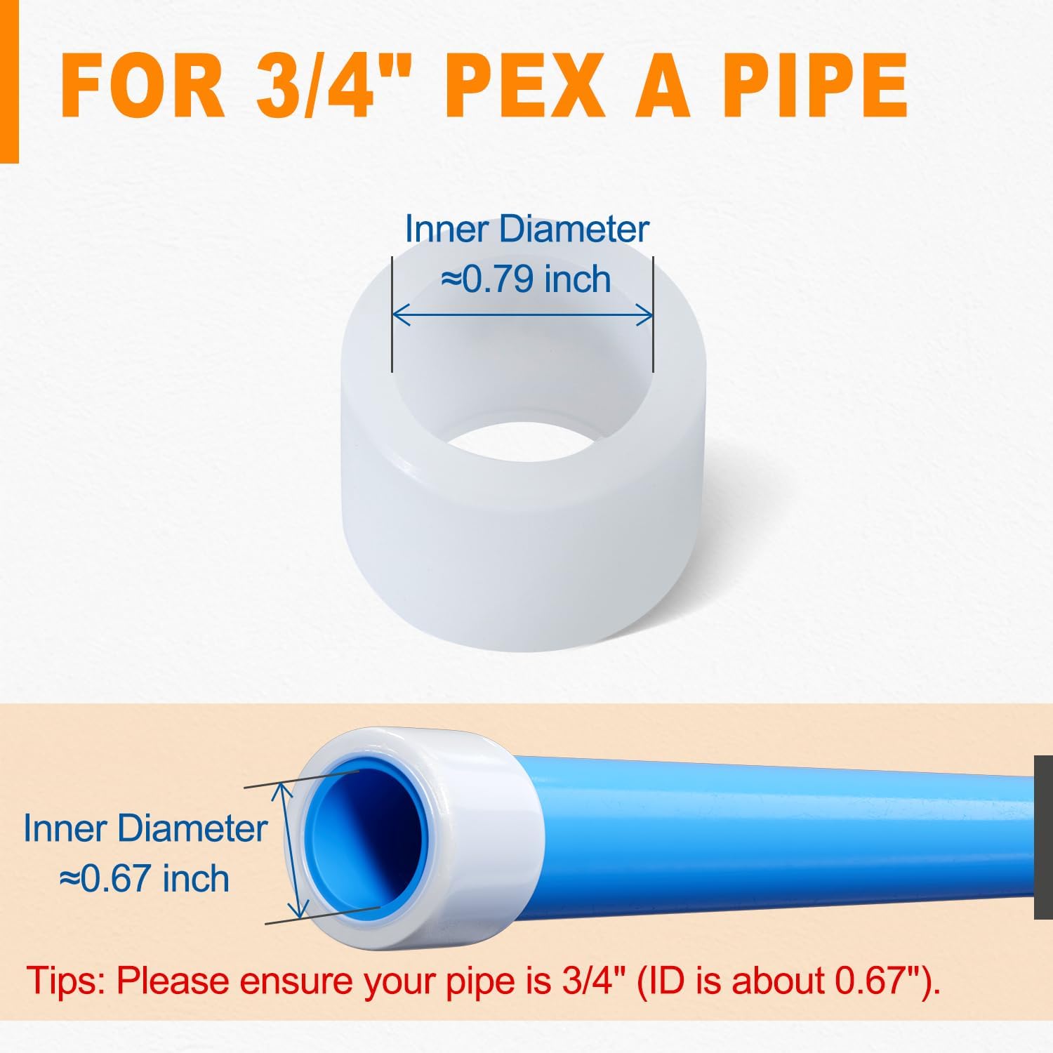 (60 Pack) SUNGATOR 3/4 Inch PEX-A Expansion Rings, Plastic F1960 Expansion Sleeves, 3/4" PEX A Rings for Pipe/Tubing System