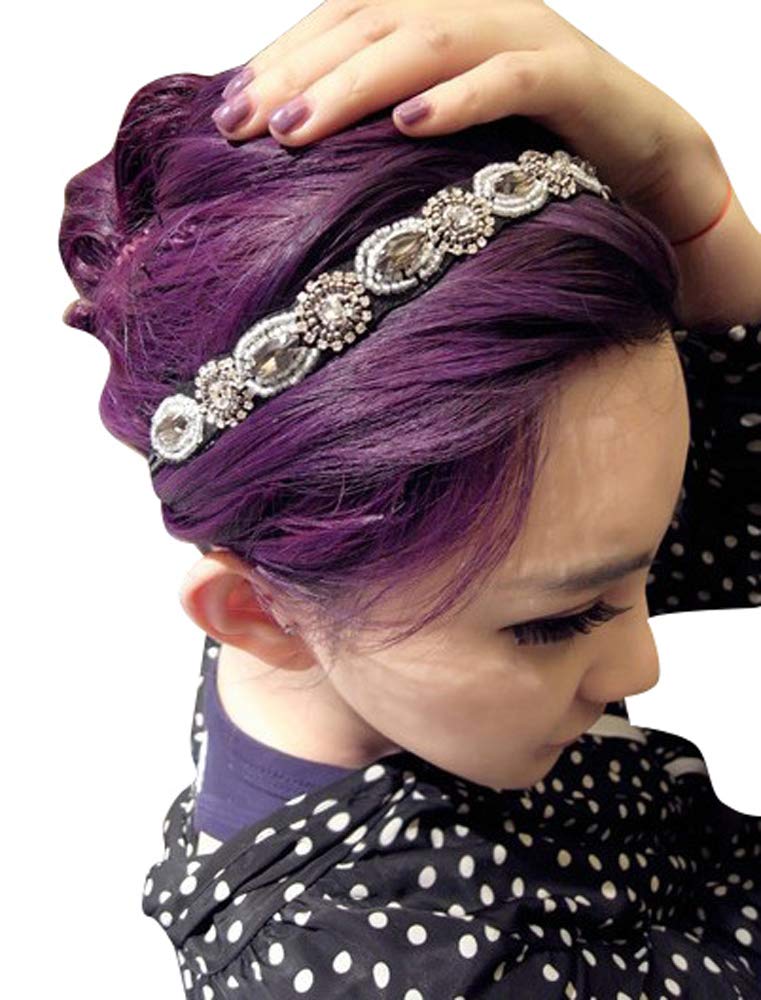 (White) - Rhinestone Beaded Hair Hoops Headbands Jewels Workmanship Headbands Elastic Non Slip Hair Bands Women Lady Girls Hair Straps Jewellery Accessories (White)