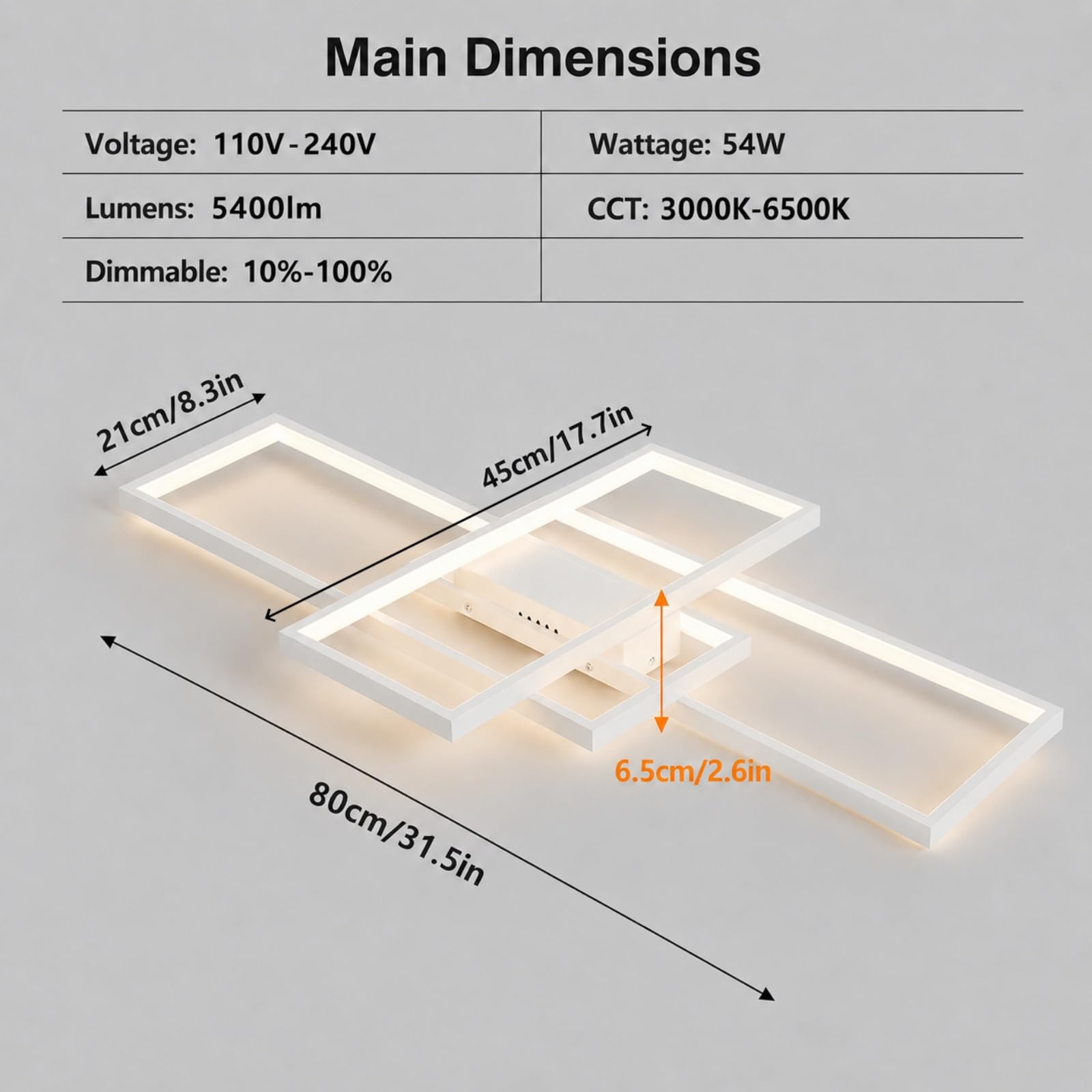 Plafonnier LED 54W, dimmable avec télécommande pour le salon