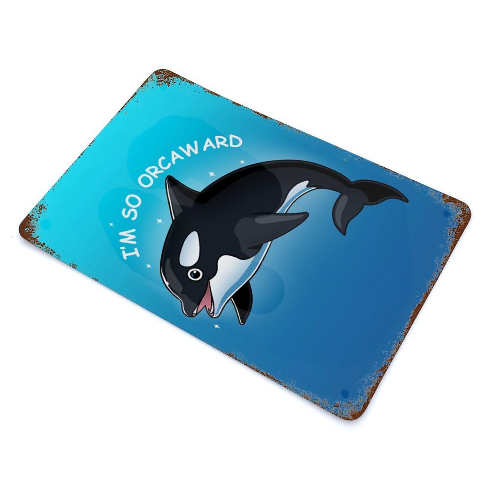 Retro Metal Sign with Awkward Killer Whale Design 11.8"x7.9", for Bistro, Counter And Cafe Decor, Shabby Chic Decor