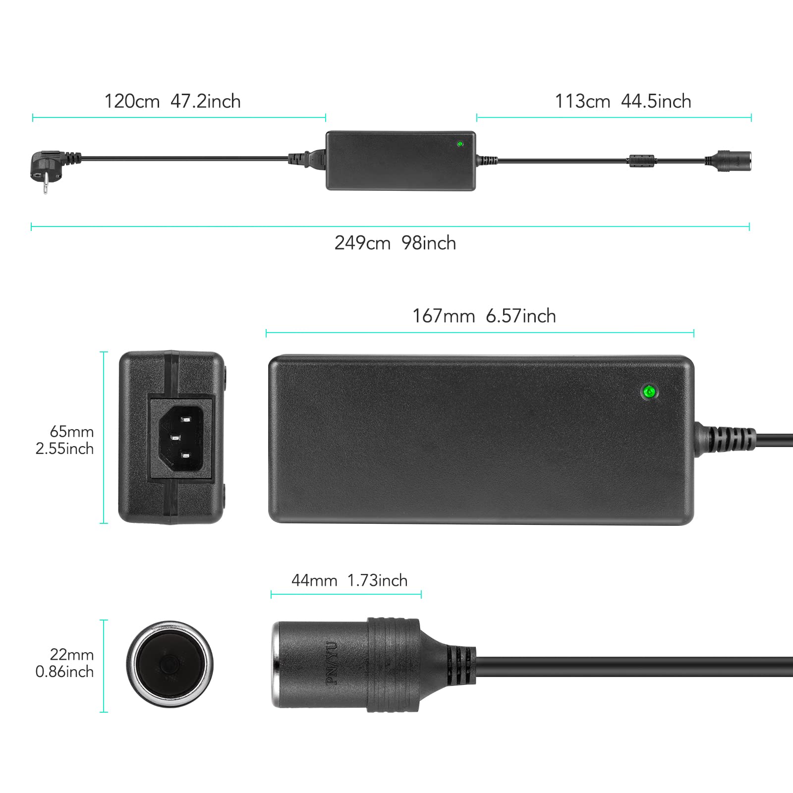 AGPTEK Adattatore di Alimentazione 180W 12V 15A, Trasformatore AC-DC per Accendisigari Auto, Compatibile con Prese 100-240V, Ideale per Compressori, Frigoriferi da Viaggio e Purificatori d'Aria