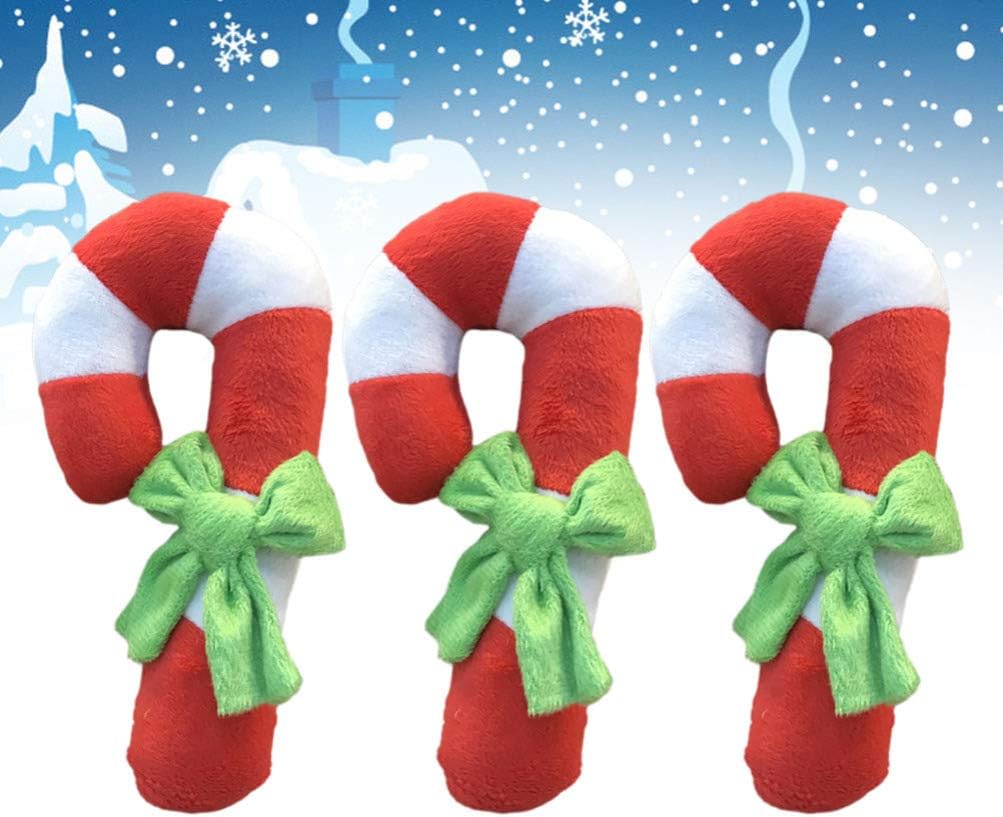 3pcs Pet Dog Plush Toys Candy Cane Squeaky Toys Dog Christmas Toys Interactive Dog Toys for Dog Puppy