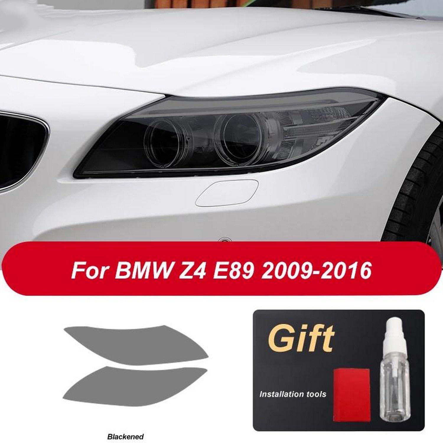 2 Pcs Car Headlight Protective Film Headlamp Restoration Transparent Black TPU Sticker，for BMW Z4 E89 G29 2009 -Present