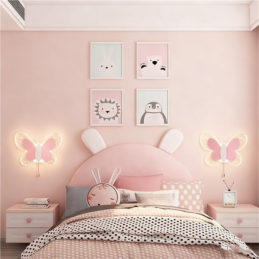 2PCS Butterfly LED Wall Lamp Acrylic Modern Creative Wall Lights Tri Colored Decor Elegant Children's Room Bedroom Wall Sconce(2PCS)