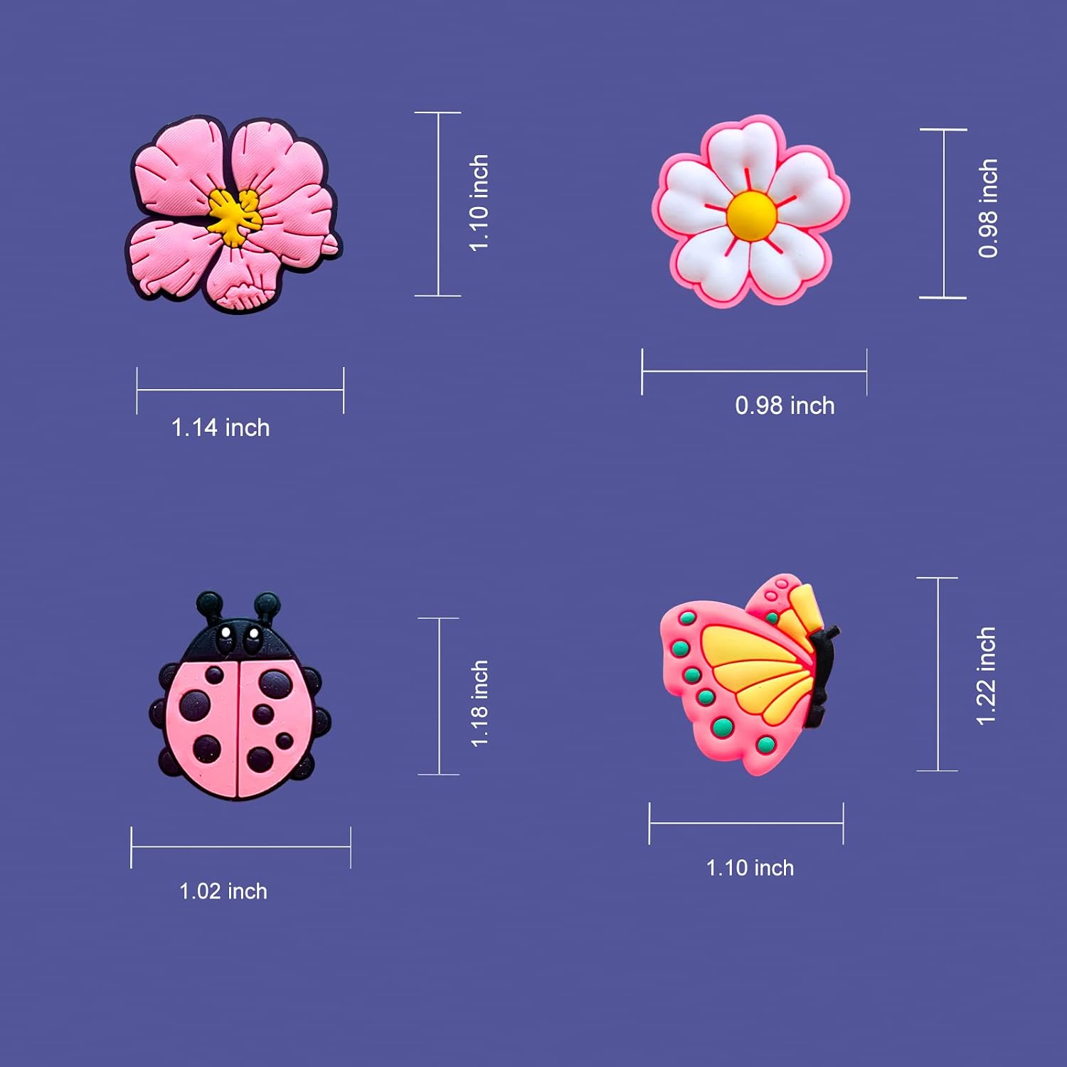 Shiomay 24Pcs Pink Flower Shoe Charms for Clog Sandals Bracelets Decoration,Cute Charms