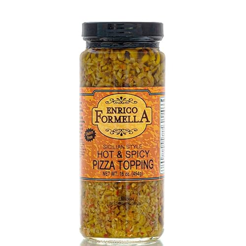 Enrico Formella  Topping para pizza picante y picante  Italiano - Chicago Style Hot Pickled Vegetables 16oz.