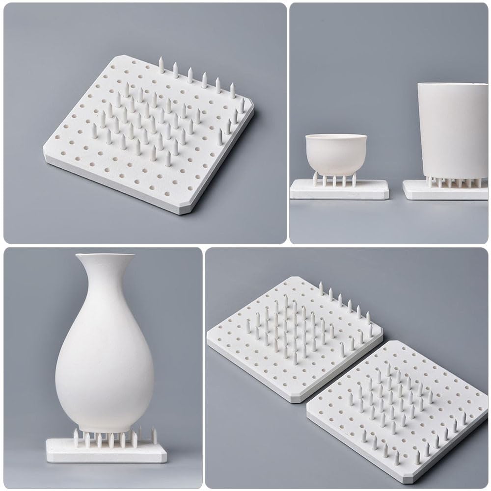 Tofficu Refractory Support Nails and Fireproof Mat Set for Pottery Kiln Firing 3.93X3.93X0.39In Ceramic Kiln Tools Clay Craft Accessories