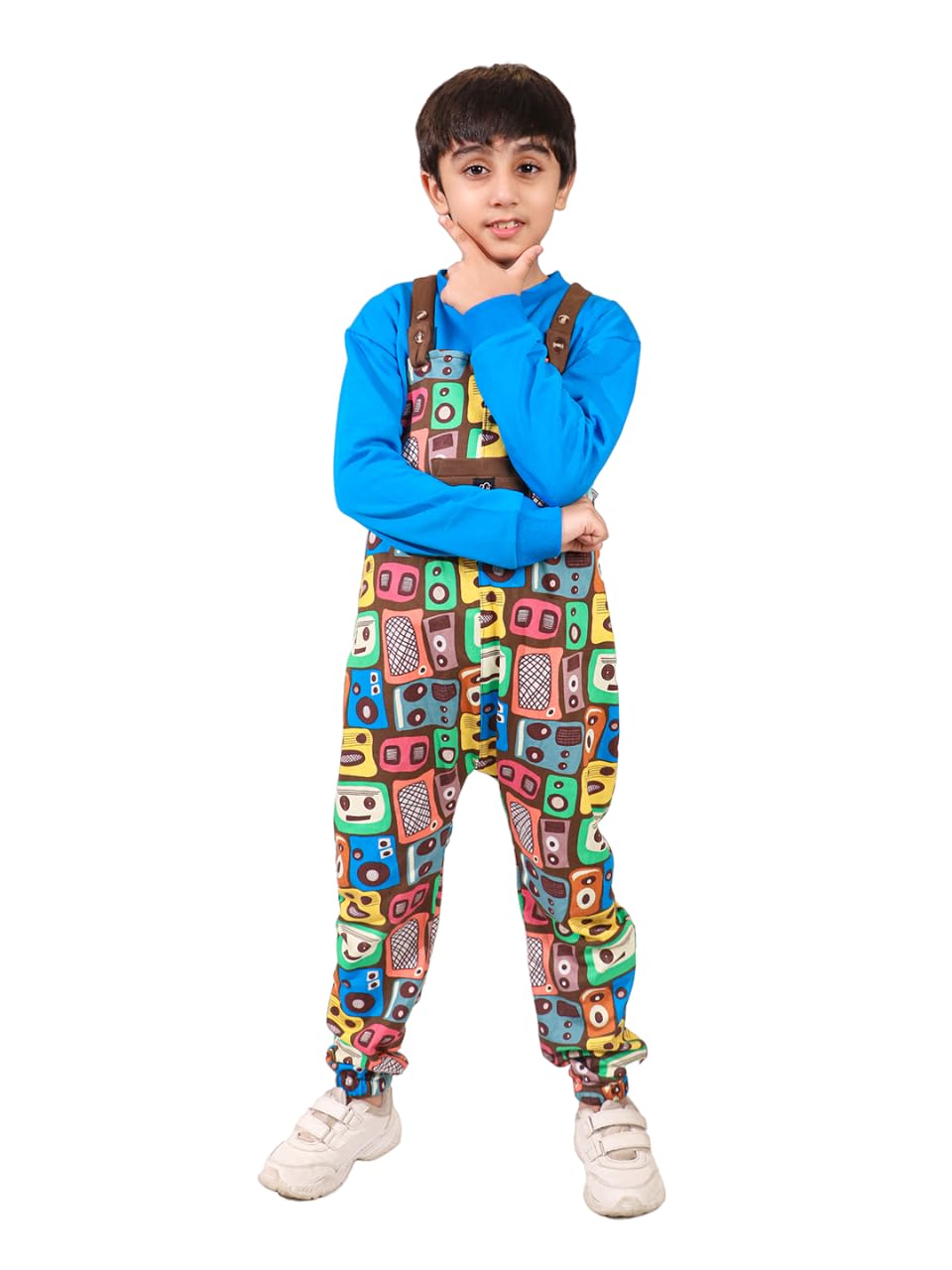 Kid's Cotton Casual Comfortable Whistle & Hops Retro Mixtape Dungaree For Boys & Girls