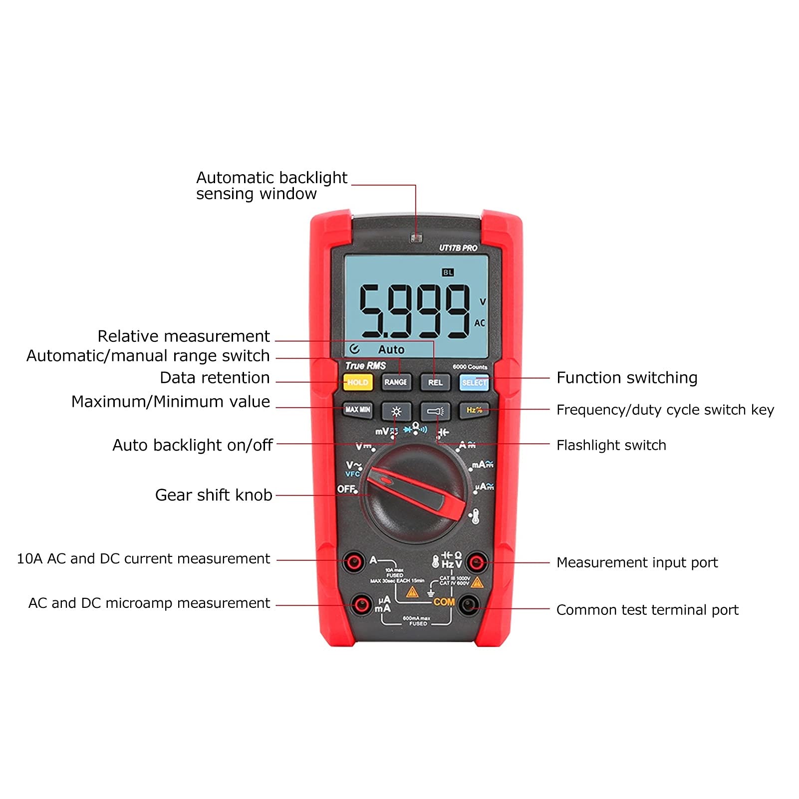 Multimetro Digitale UT17B PRO Tester True RMS Ad Alta Precisione per Elettricisti Uso Domestico Design Multifunzione ABS