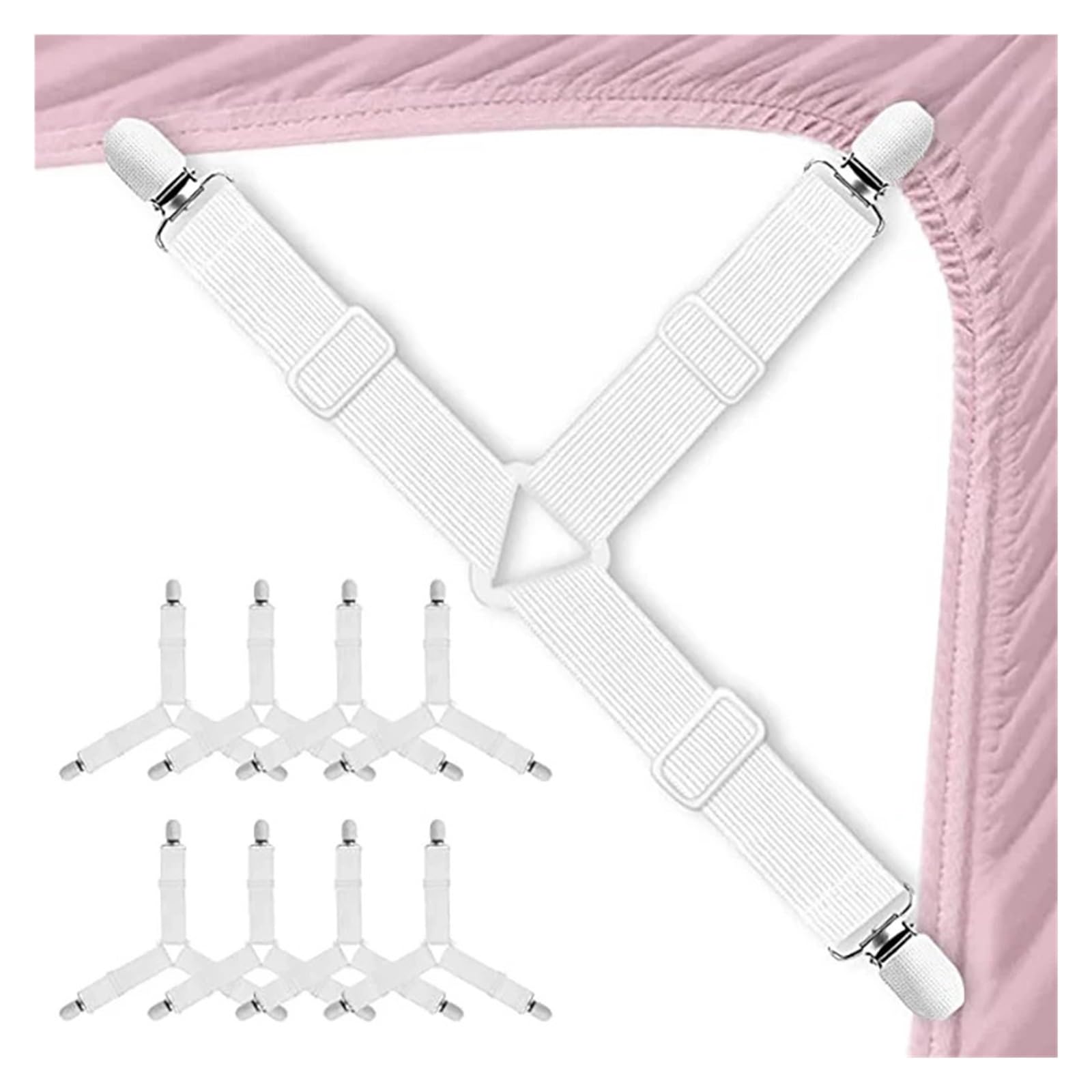 PFMSAAF bed sheet clips 4 Pcs Triangle Bed Sheet Holders Adjustable Elastic Mattress Cover Corner Holder Clip Grippers Suspender Fasteners Straps for bed(White)