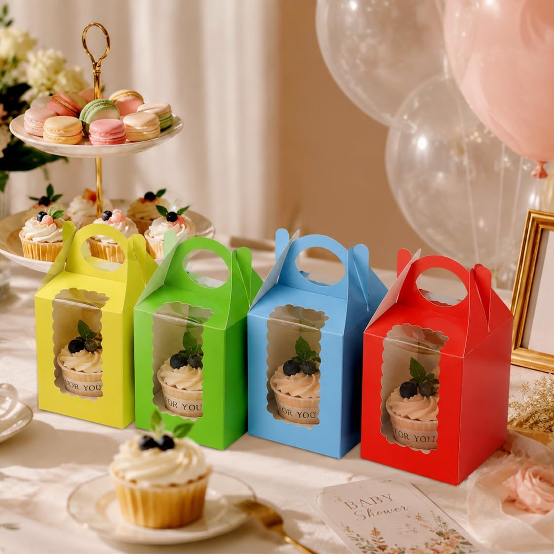 Cupcake Boxes with Window, 50 Pack Single Dessert Gift Boxes with Adjustable Insert Fits 1.7"–3" Cupcakes, Muffins & Cocoa Bombs for Parties, Bake Sales & Baby Showers (Green)