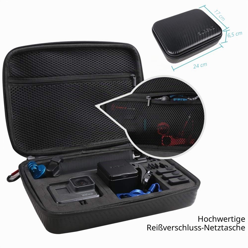 wasserabweisend Tragetasche, kompatibel mit GoPro Hero 13/12/11/10/9/8/7/(2018)/6/5 Schwarz, Session 5/4, Hero 3+, DJI Osmo Action,AKASO/Campark/YI Action-Kamera und mehr （Medium）