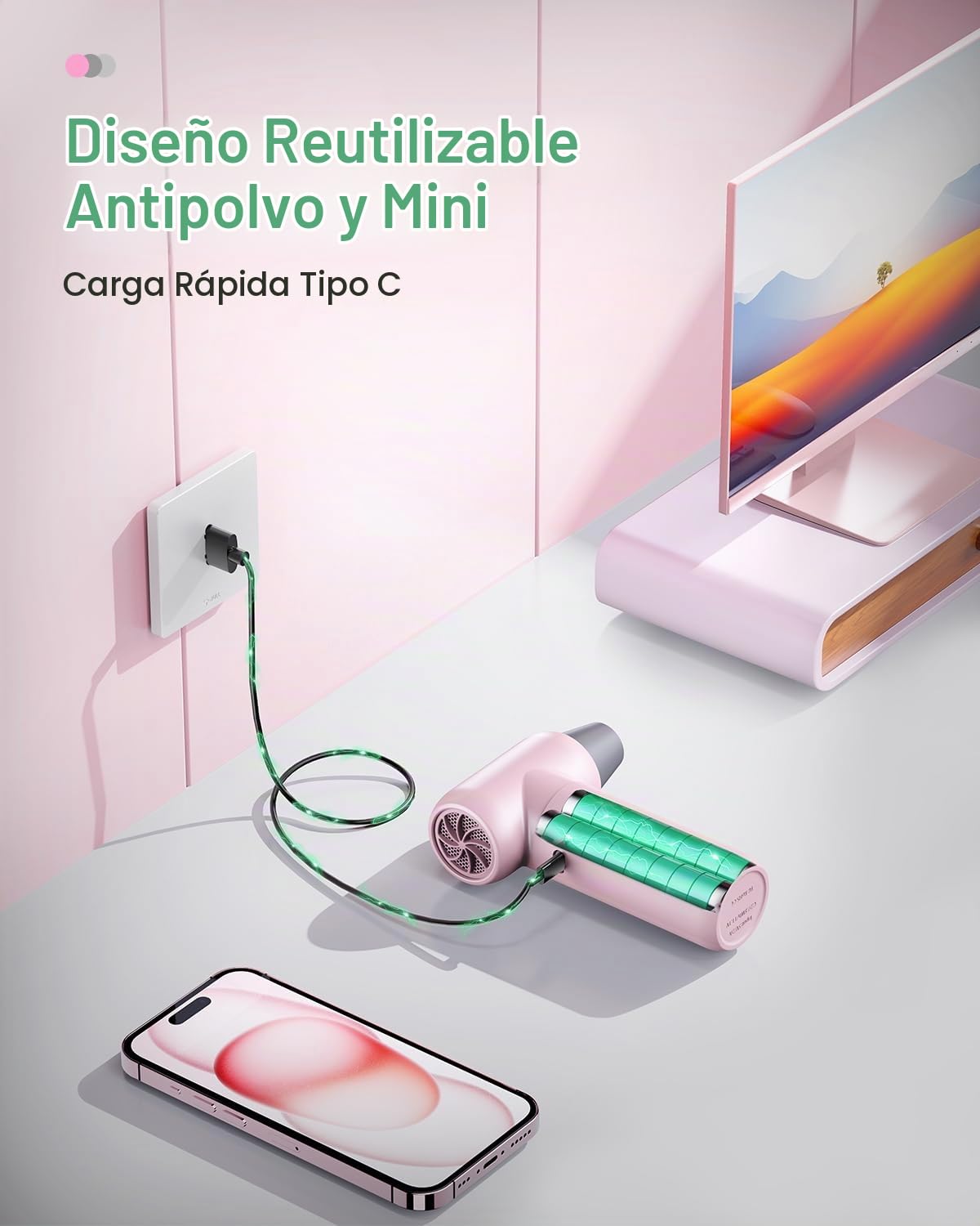 Soplador de Polvo Eléctrico, Plumero de Aire Comprimido Ajuste de 3 Velocidades Eléctrico Plumero de Aire Eléctrico Portátil Soplador Aire Comprimido para Laptop Teclado Coche