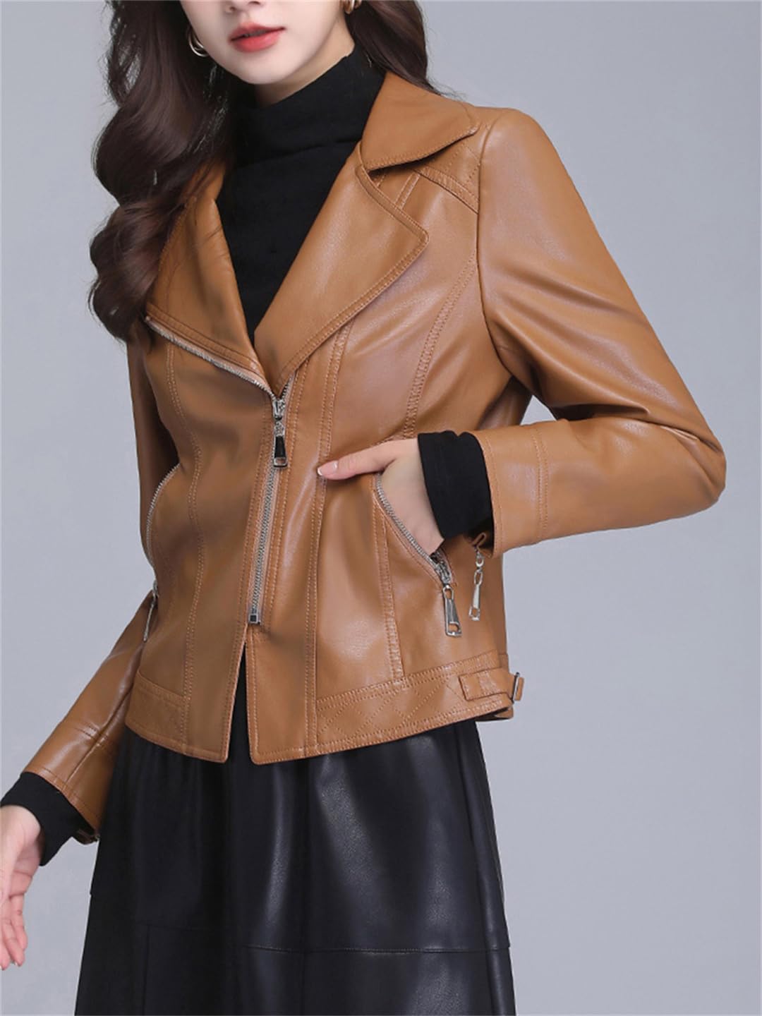 Giacca In Pelle Da Donna Primavera Autunno Cappotto Da Motociclista Sottile Top In Pelle Crosta