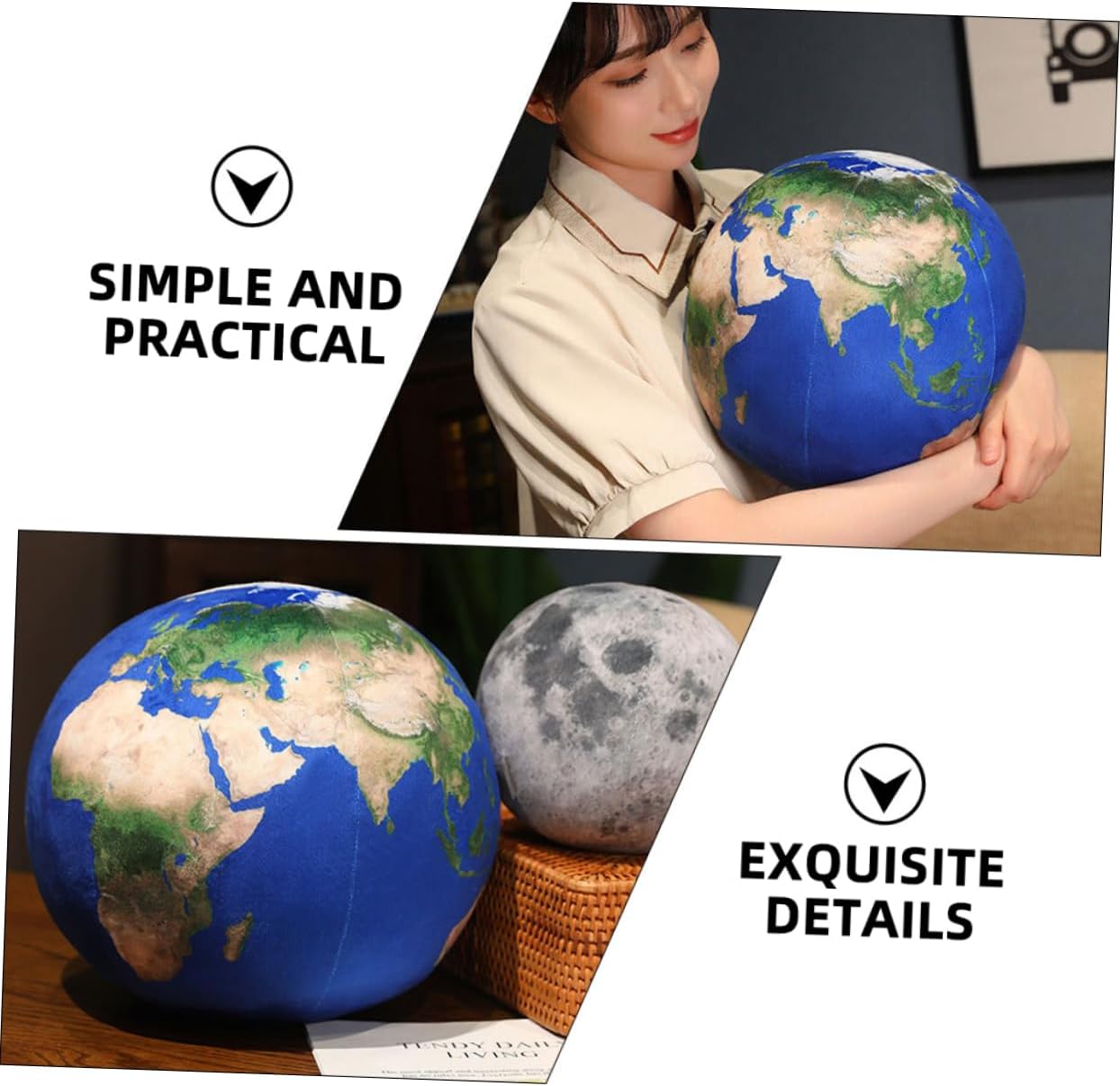 Plush Earth Pillow Cozy Ball Shaped Throw Cushion with Soft Furry Texture for Sofa Decor and Educational Use Detachable Cover