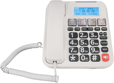 Corded Cordless Phone Combo, Expandable Corded Cordless Phone System with Answering Machine One Touch Call Blocking Big Buttons Phone with 2 Handsets (White)
