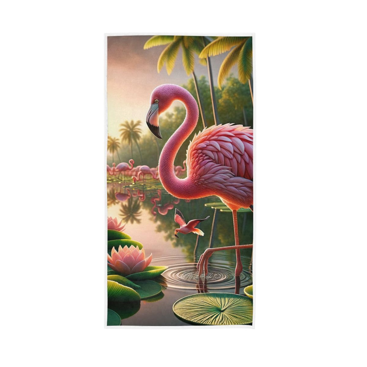 HUYGD Flamingos in Pond Hand Towels, Bathroom Towel for Bathroom, Gym, Hotel, Spa 15 x 30 Inches