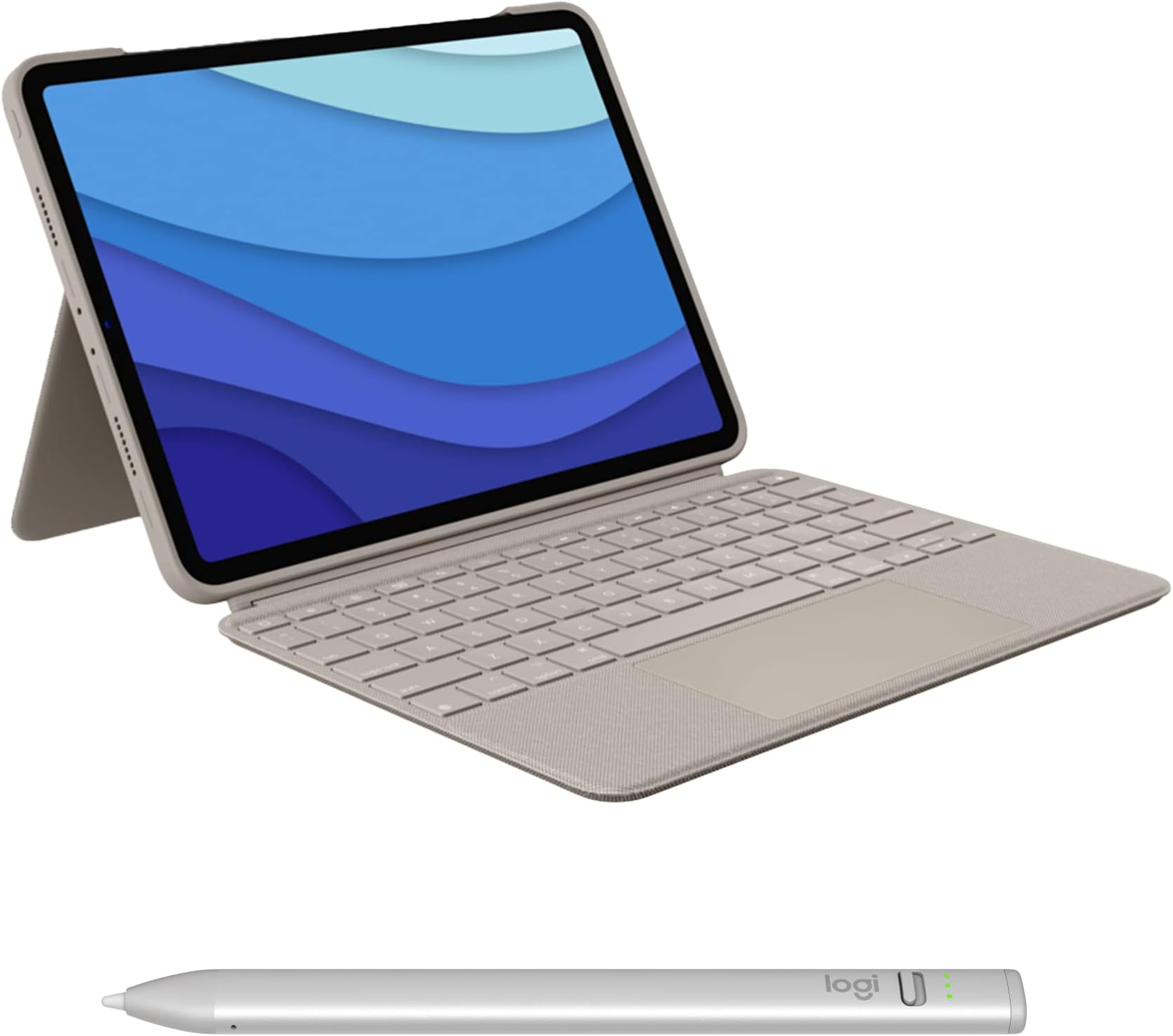 Combo Touch iPad Pro 11-inch (1st, 2nd, 3rd & 4th gen - 2018, 2020, 2021, 2022) Keyboard Case and Logitech Crayon (USB-C) Digital Pencil (2018 releases and later) - Sand, USA Layout
