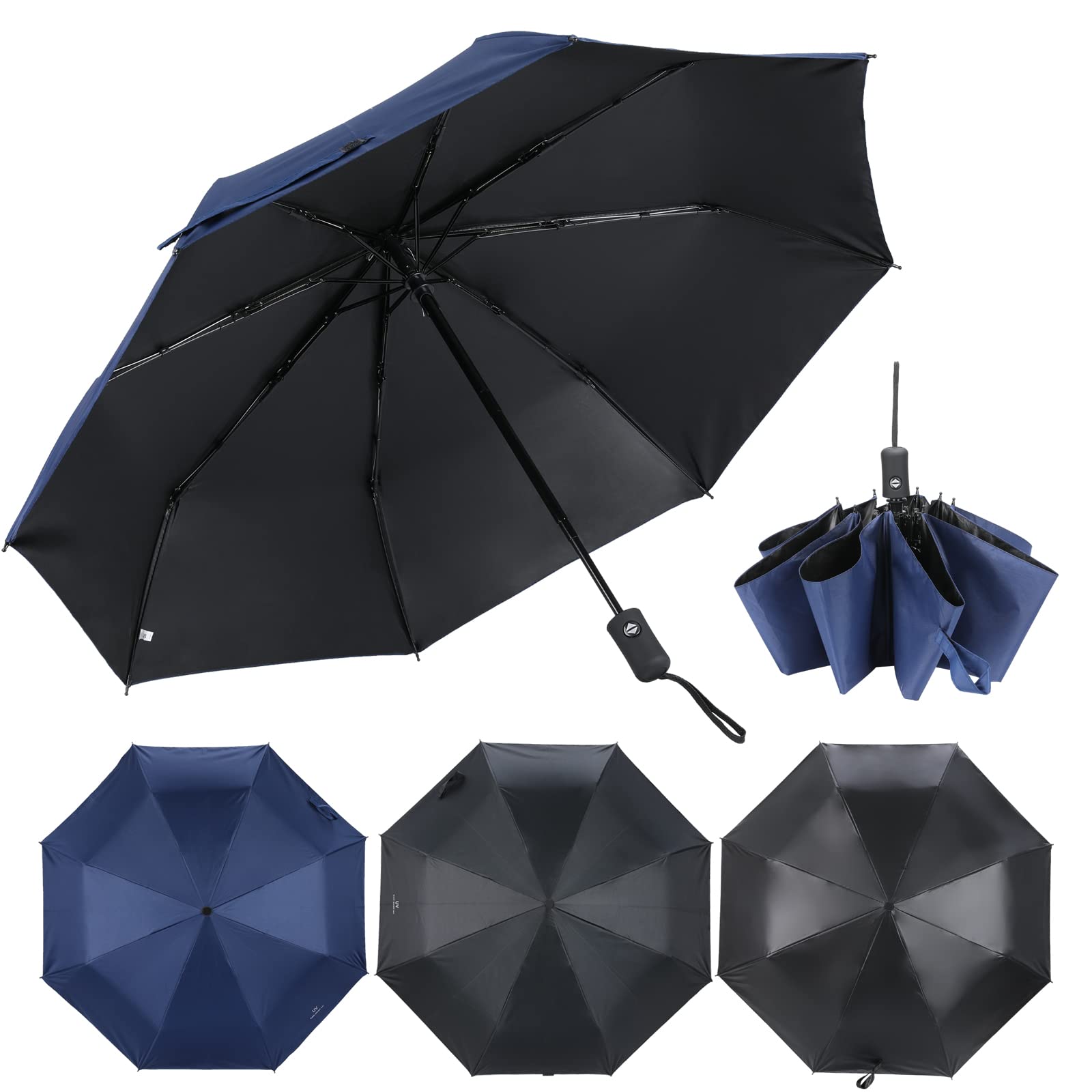 Travel Folding Umbrella, Windproof Auto Umbrella, 8 RIBS One Button Open & Close Collapsible Folding Small Compact Umbrell...