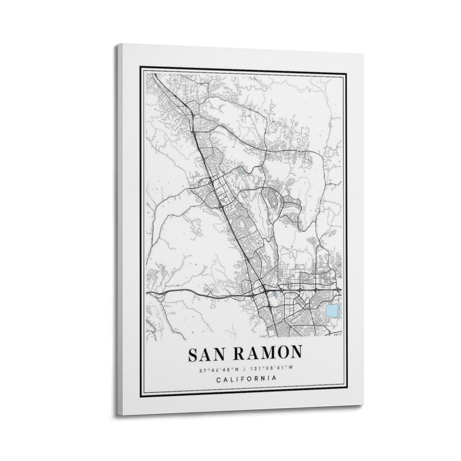 xiaoxiaoshen San Ramon California Map Canvas Poster Wall Art Prints Room Aesthetic Murals Bedroom And Living Decorations 24x36inch(60x90cm)