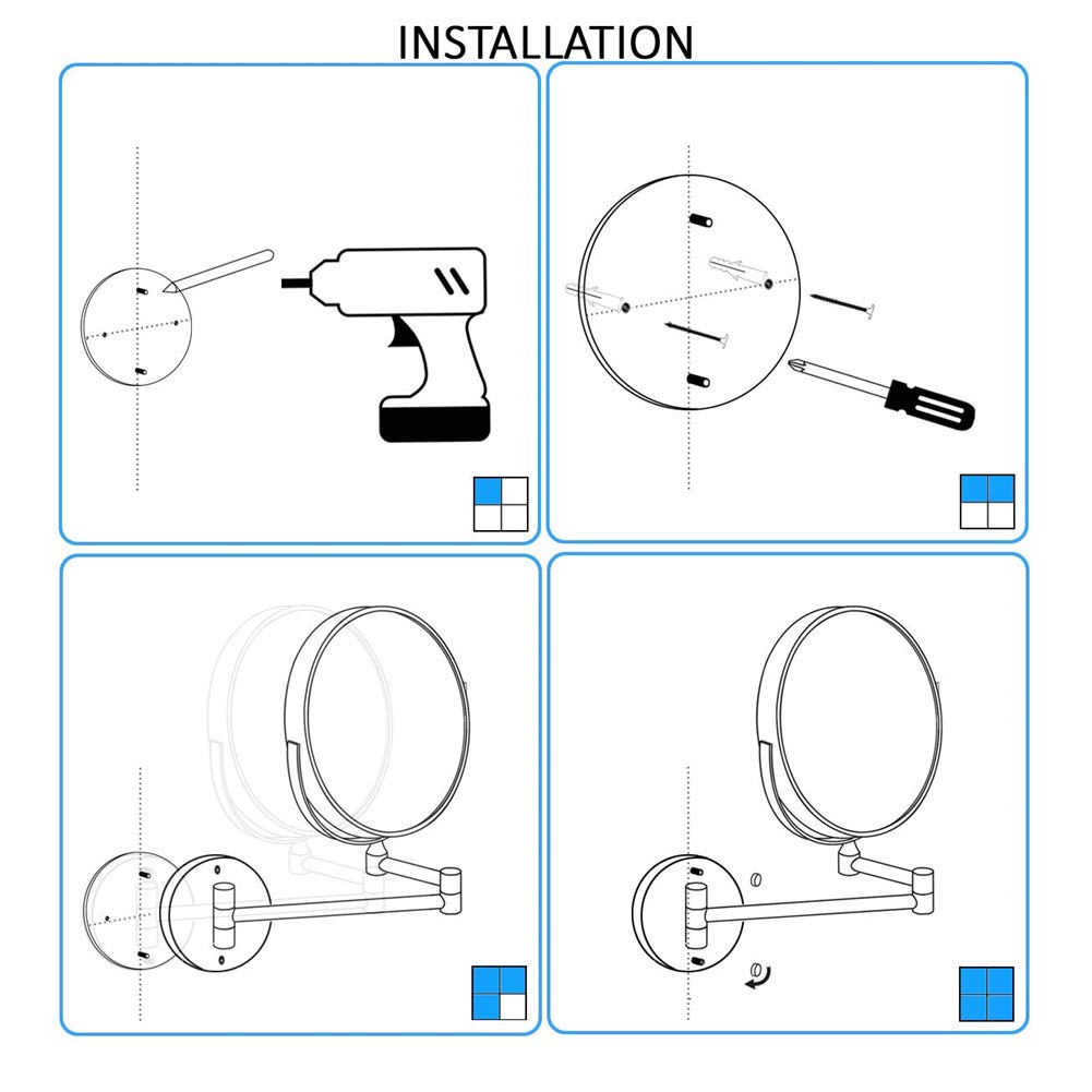 Espejo de maquillaje Montaje en pared, con Luz LED Giratorio de 360° Aumento de 3X Espejo de baño de Doble Cara Espejo de belleza plegable de Forma Redonda extensible,Silver_8inch (Silver 8i
