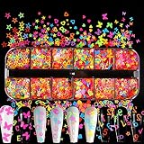 Luminous Nail Glitter Sequins,Butterfly Nail Art Stickers Decals Holographic Fluorescent Flower Butt