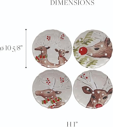Miniatura 2 de Casafina Juego de 4 platos llanos de cerámica de cerámica de 11 pulgadas, colección Deer Friends, color blanco, apto para microondas y lavavajillas,
