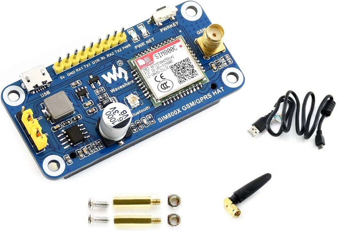 GSM/GPRS/Bluetooth 3.0 HAT for Raspberry Pi 2B/3B/3B+/Zero/Zero W Based on SIM800C Support SMS Data Transfer ect