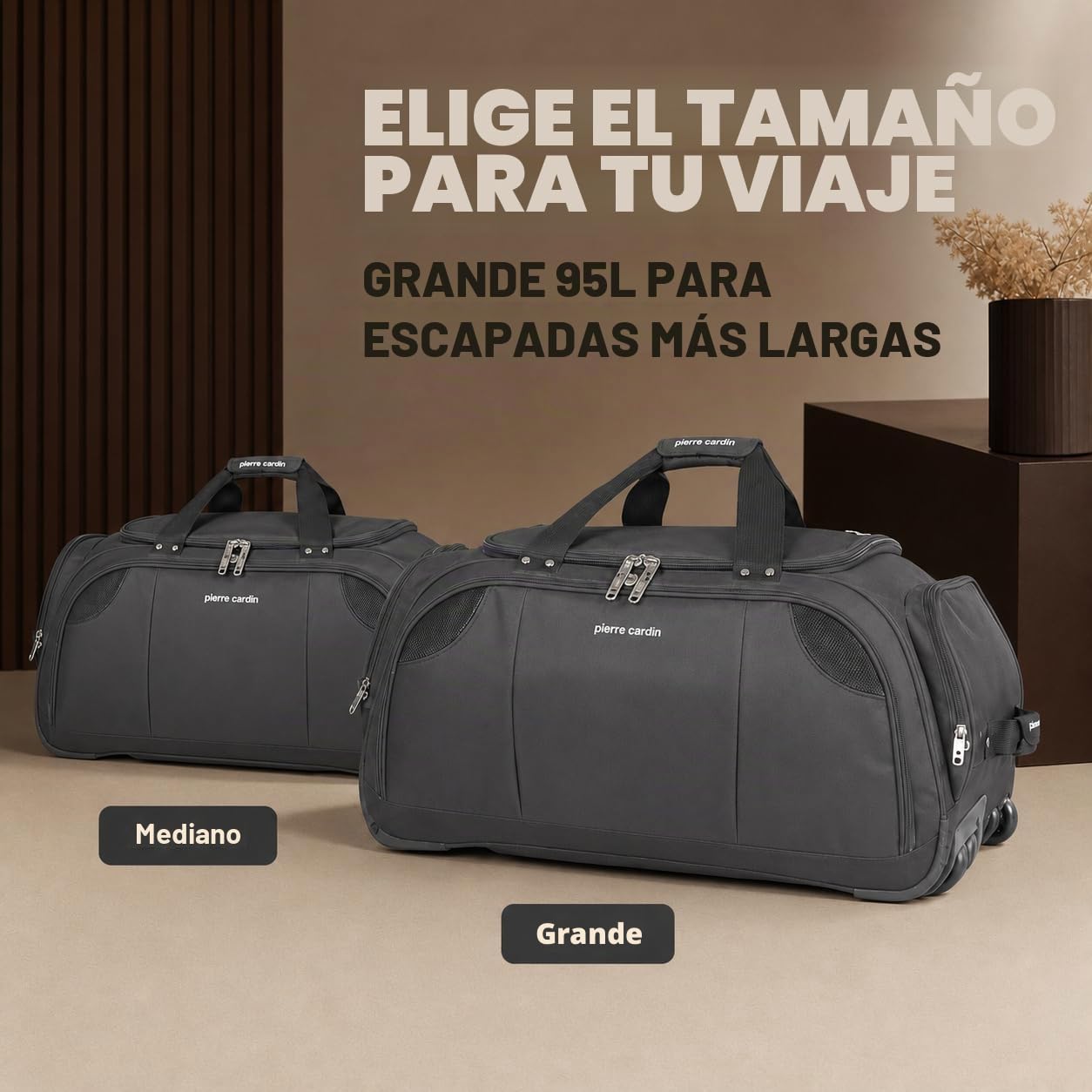 Bolsa de Lona con Ruedas Grande y Ligera Pierre Cardin, con Ruedas Estilo Scooter probadas a presión, opción de Carrito de Arrastre, Bolsa Deportiva de Viaje CL769 (Large 30", Gris)
